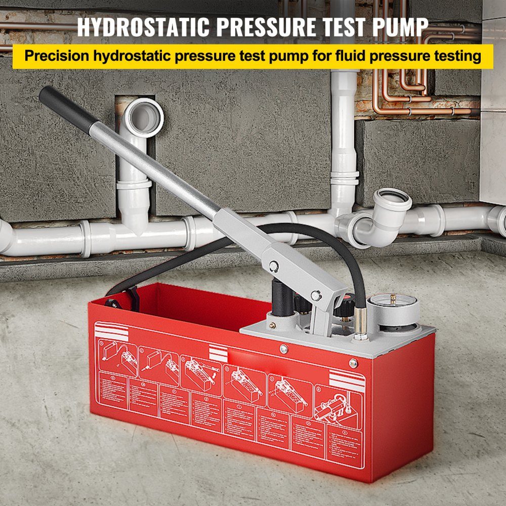 Testpomp, druktestpomp, druktestpomp, vulpomp, vulpomp, druktestpomp, hydrostatische testpomp, hydraulische druktestpomp, 25 bar / 2,5 MPa, waterdruktester, 12 l tankinhoud