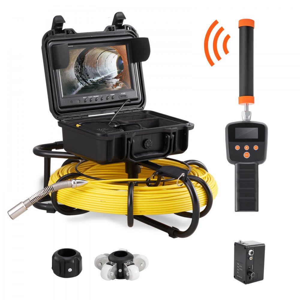 Sewer Camera with 512Hz Locating, 91.5m, 23cm Pipe Inspection Camera with DVR Function, IP68 Camera with 12 Adjustable LEDs, a 16GB SD Card for Sewer Pipe, House, Sewer, Drain Pipe Sewer Camera with 512Hz Locating, 91.5m, 23cm Pipe Inspection Camera with DVR Function, IP68 Camera with 12 Adjustable LEDs, a 16GB SD Card for Sewer Pipe, House, Sewer, Drain Pipe