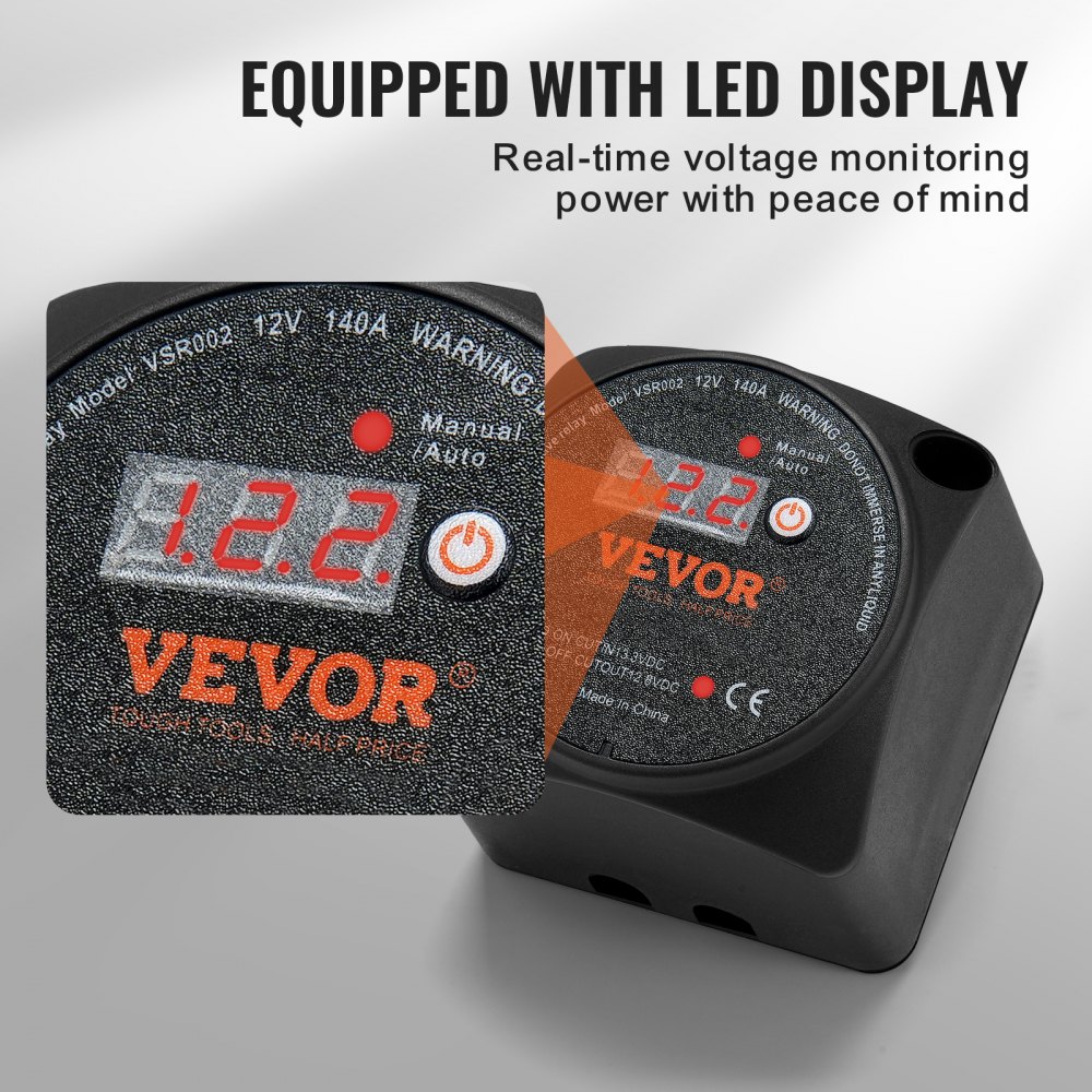 Spanningsgestuurd scheidingsrelais 12V 140A Handmatige automatische modus Spanningsgevoelig VSR-relais met LCD-scherm voor ATV UTV RV SUV Vrachtwagen Boot Jacht Spanningsgestuurd scheidingsrelais 12V 140A Handmatige automatische modus Spanningsgevoelig VSR-relais met LCD-scherm voor ATV UTV RV SUV Vrachtwagen Boot Jacht