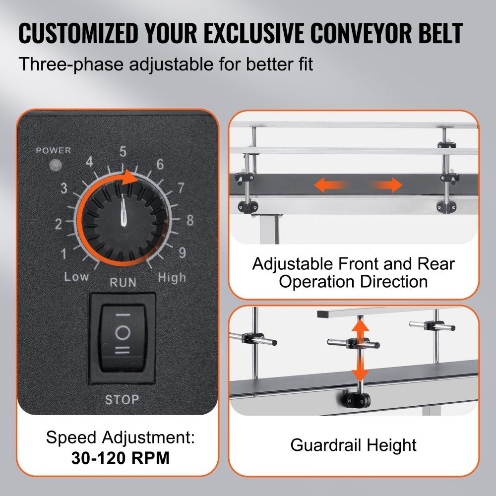 Belt Conveyor 1498.6 x 398.8mm Conveyor Table Motorized Belt Conveyor for Inkjet Coding Applications Powered PVC Belt Anti-Static Adjustable Speed ​​(Double Guardrail)