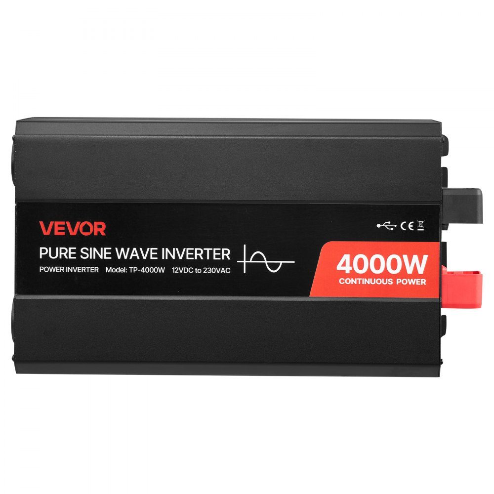 4000 W stroomomvormer 12 V DC naar 230 V AC zuivere sinusomvormer met LCD-scherm, afstandsbediening, 2 USB-poorten, 2 AC-aansluitingen, Type C-poort voor campers, vrachtwagens buiten – Artikelnr. HT-22433