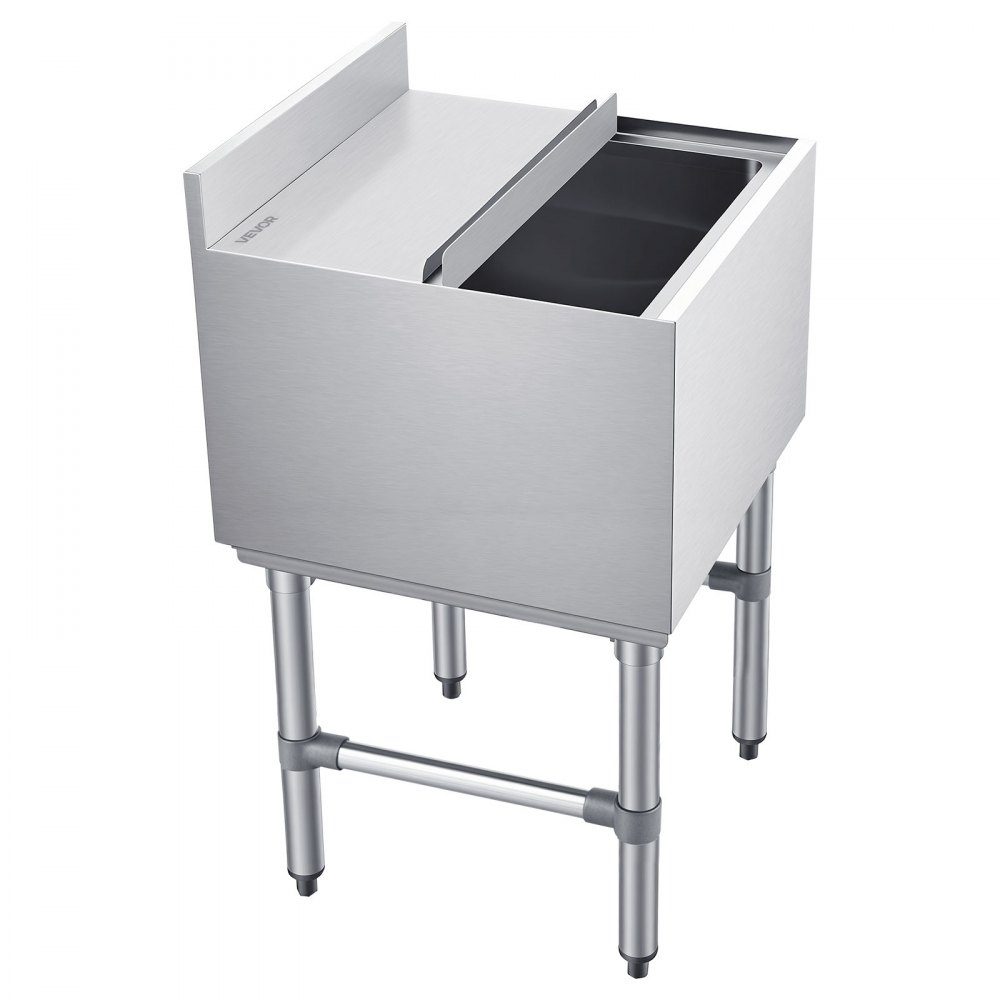 Cateringowy pojemnik na lód 46,7 l, podblatowy pojemnik na lód ze stali nierdzewnej 455 x 455 x 850 mm z przesuwaną pokrywą, uchwytami na butelki i regulowanymi nóżkami, do barów, restauracji i pubów, certyfikat NSF