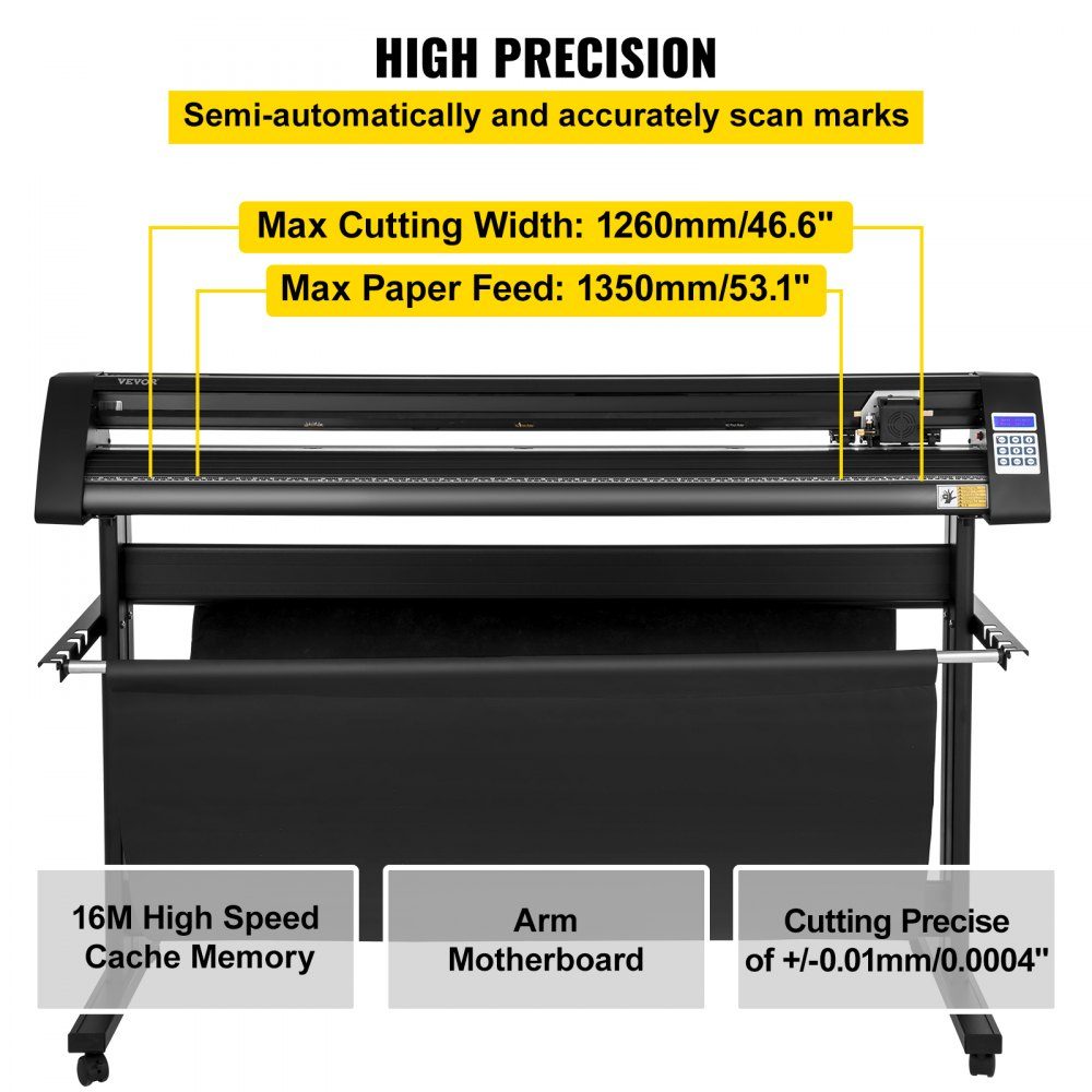 Filmsnijplotter 1350 mm, filmsnijder max. snijdikte 3 mm, snijkracht foliesnijder 500 g, plottermachine halfautomatische Signcut-software, geheugencache 1-4 M, hobbyplotter