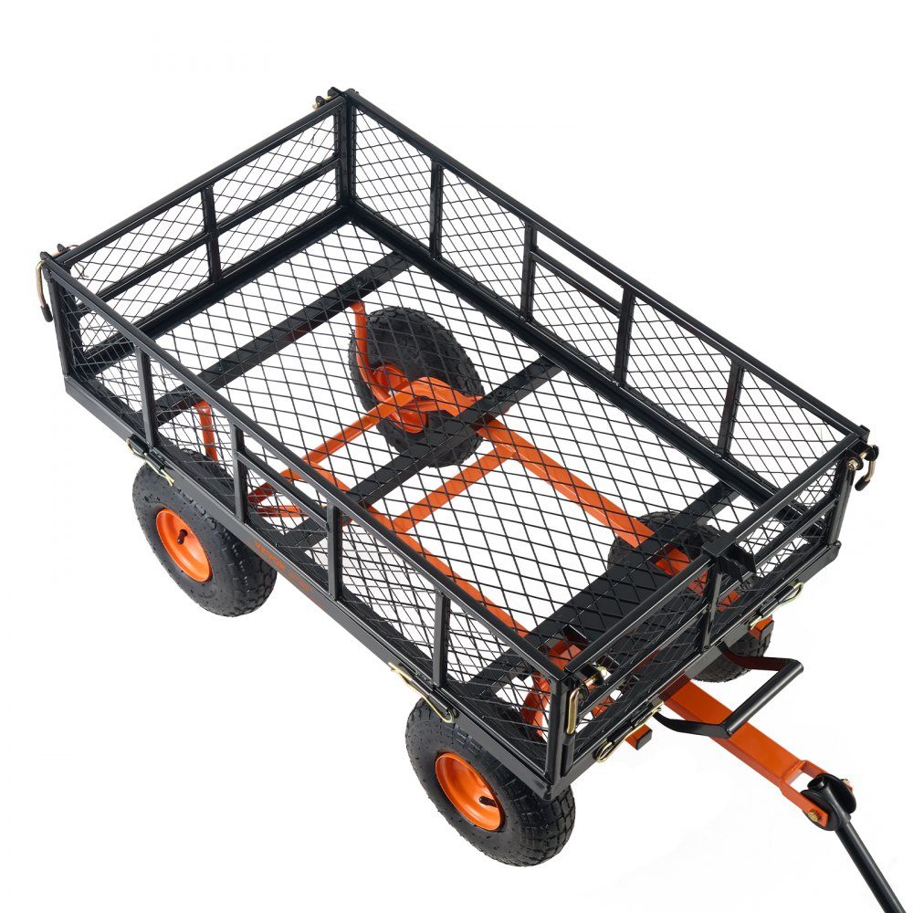 Chariot de jardin, chariot de jardin en métal avec cadre facile à assembler, chariot à main inclinable avec poignée convertible 2 en 1, brouette polyvalente avec capacité de charge de 400 kg, pneus de 10"