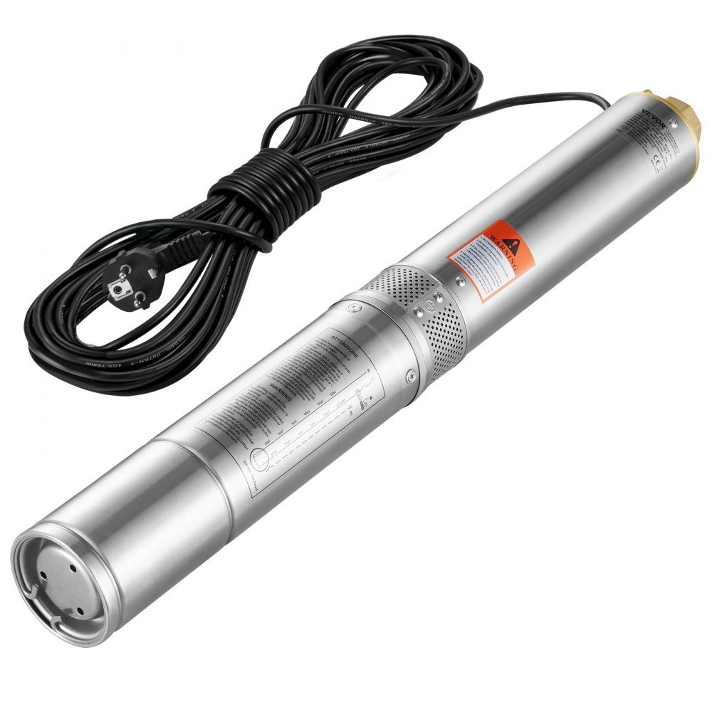 Tiefbrunnen-Tauchpumpe, 370 W, 230 V, 50 Hz, 5,3 m3/h max. Durchfluss, 50 m max. Förderhöhe, mit 9,1 m Stromkabel, Edelstahl-Wasserpumpen für industrielle Bewässerung und Heimgebrauch, Wasserschutzklasse IP68