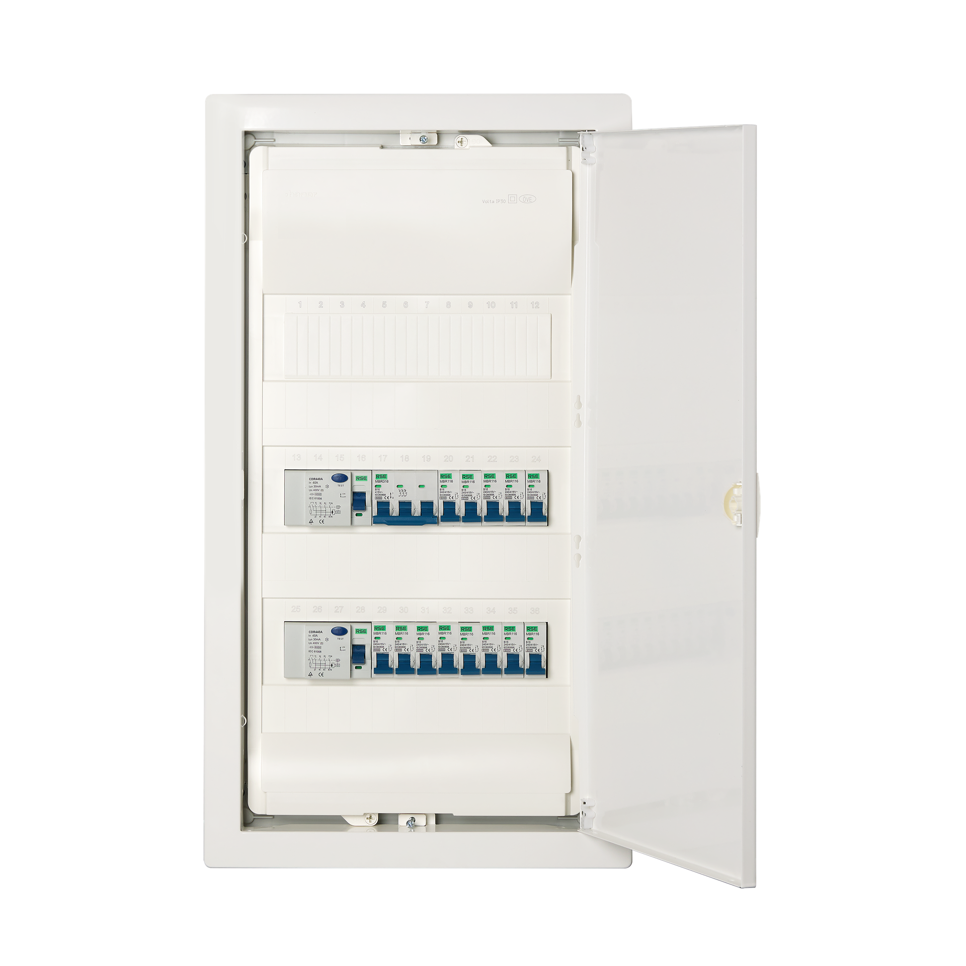 Meter cabinet, fuse box, distribution box, construction site electricity Hager sub-distribution, flush-mounted hollow wall, wired Hager VU48NC