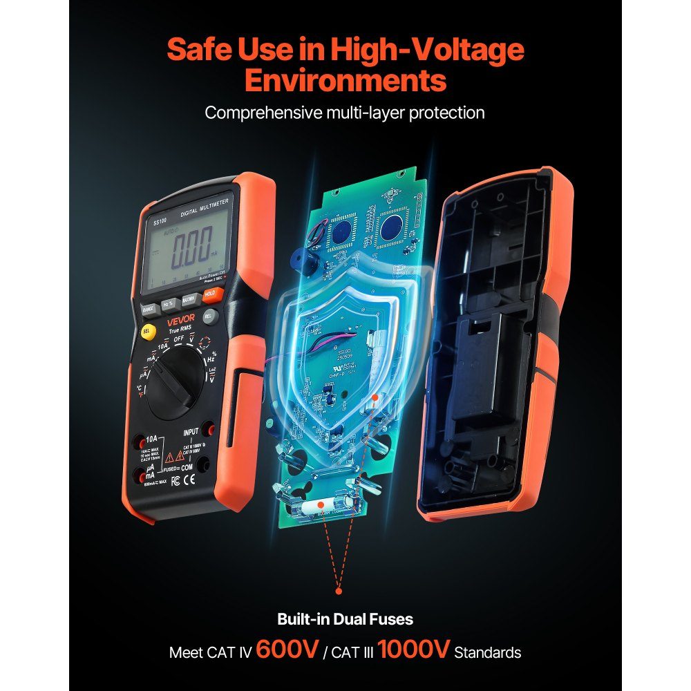 Digital Multimeter, 6000 Count TRMS DC/AC Voltmeter Current Tester, Autoranging for Current, Voltage, Resistance, Capacity, Temperature, Diodes, Continuity, Low Impedance Measurement