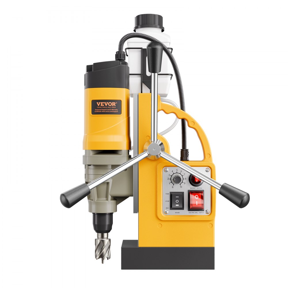 Perceuse magnétique 1400 W φ50 mm, 12800 N, perceuse magnétique électrique portable avec 6 carottiers, perceuse 650 tr/min pour l'industrie des surfaces métalliques, bricolage, jaune