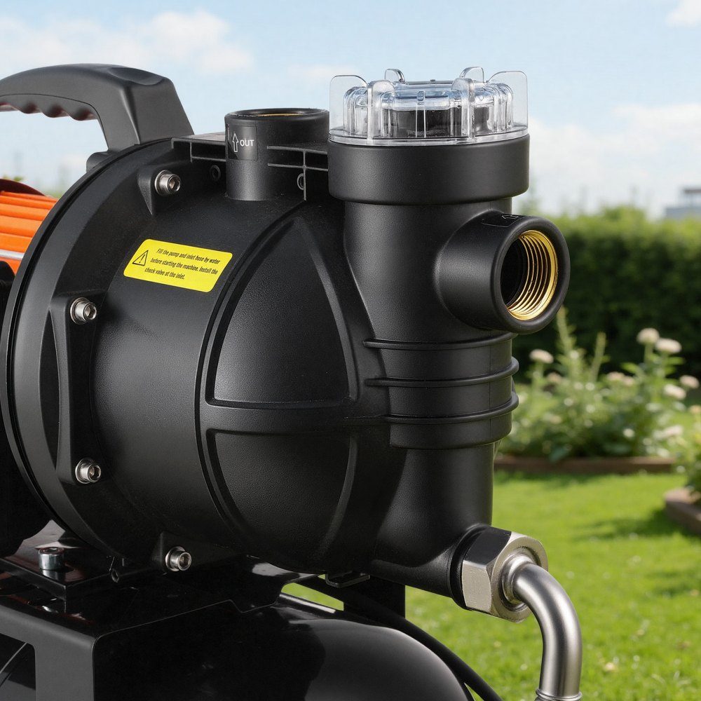 Hauswasserwerk 735 W, 3785 L/h Strahlpumpe mit 19 L Druckbehälter, 39 m Förderhöhe, inklusive Filter, Rückschlagventil & Kunststoff-Pumpenkopf, zur automatischen Gartenbewässerung & Hauswasserversorgung