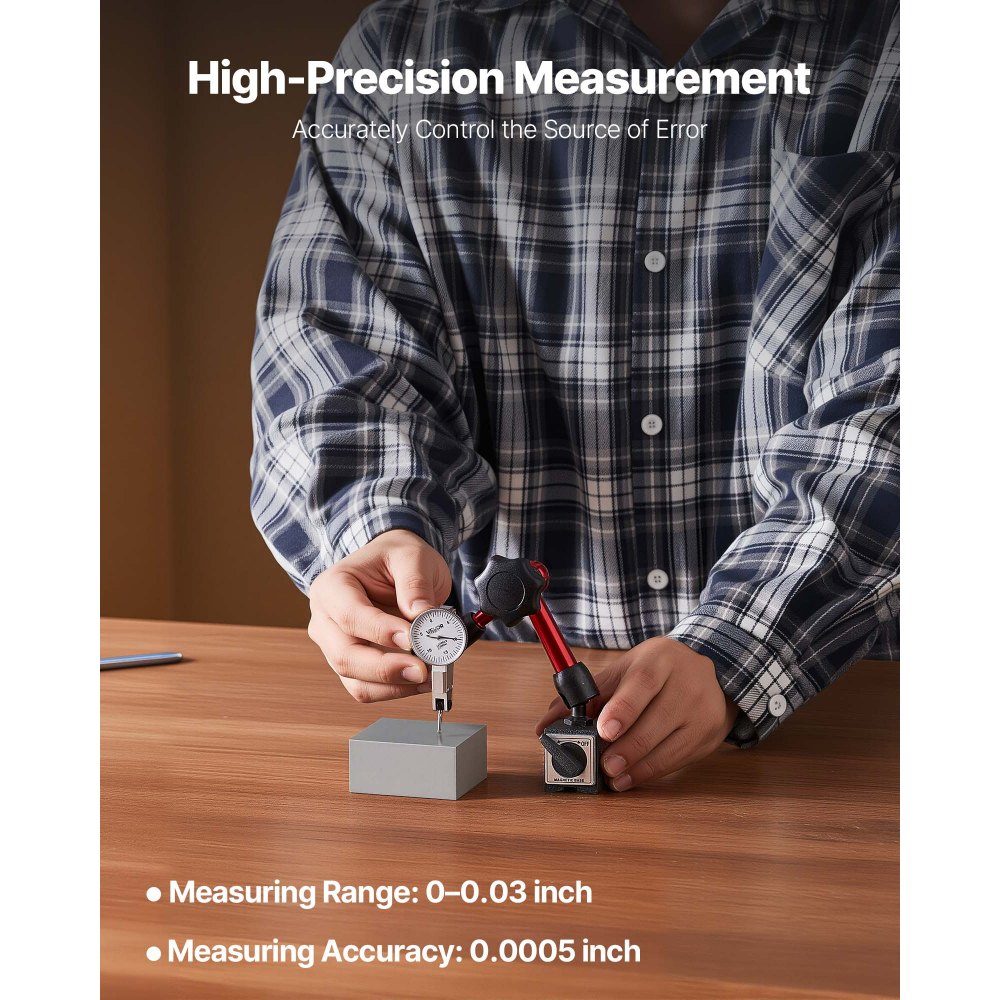 Dial Indicator with Magnetic Stand and Storage Case, 0.01mm Accuracy, 0-0.76mm Range, Micro Ball Handle for Tight Area Measurements, Industrial Machining and Inspection