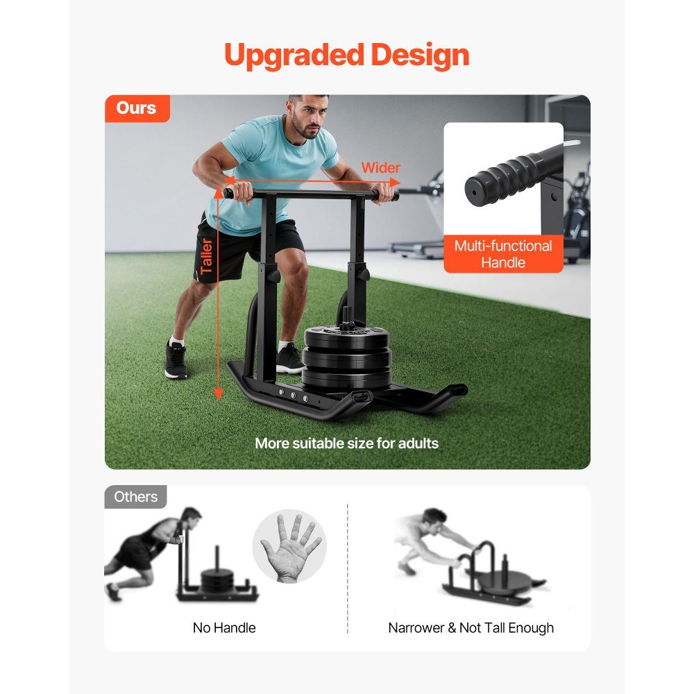 Weight sled power sled strength training sled to improve speed during sports exercises, fitness device with adjustable handle, for 25/51 mm weight plates