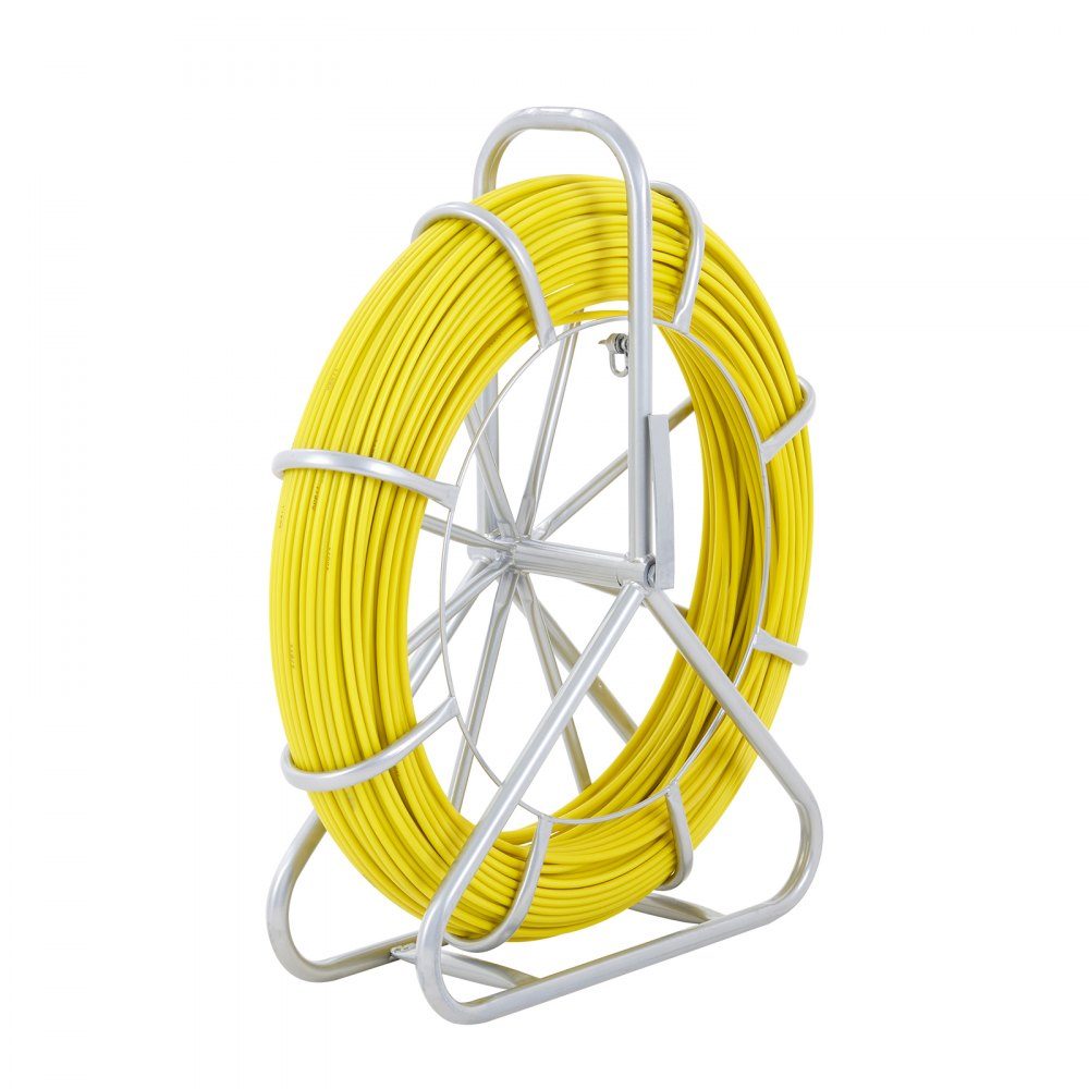 Glasvezelkabelwiel Ø7,9 mm x 150 m Glasvezelstaaf incl. stalen rol Handschoenen Remhendel Metalen trekkoppen Vistape -40℃ tot +80℃ Intrekhulp Intrektape Intrekspiraal