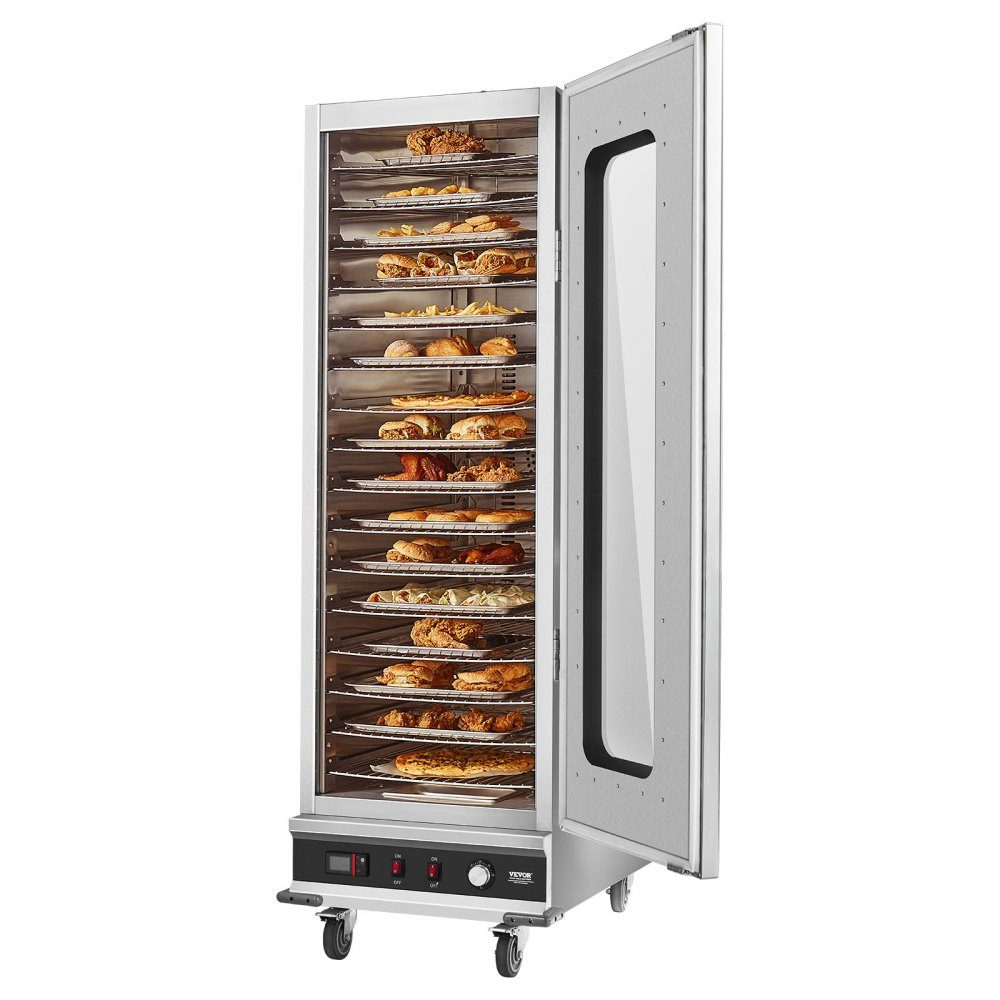 Réchauffeur de nourriture Hot Box, chauffe-collation à 16 niveaux, bol d'eau, porte en verre simple et étagères réglables, armoire chauffante en acier inoxydable, idéal pour conserver la pizza, le poulet