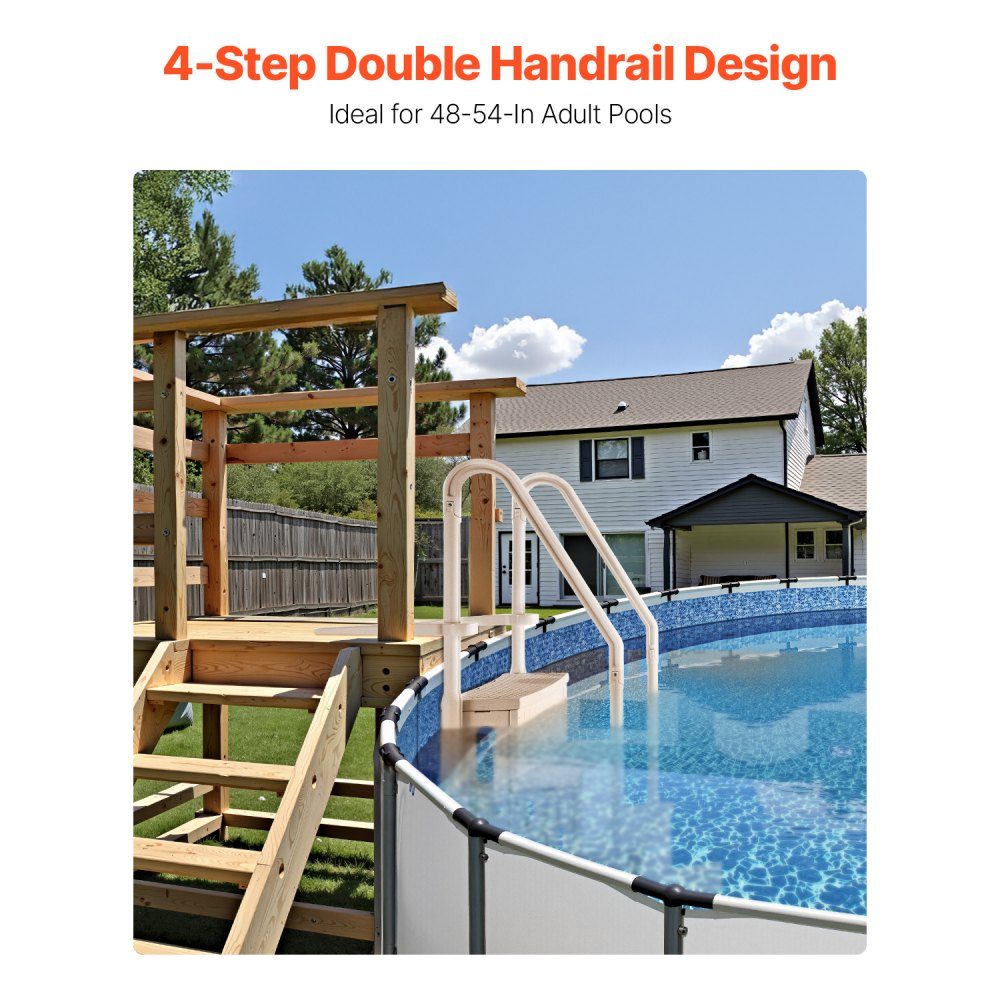 Swimming Pool Ladder, 4 Step Stairs with Double Handrail and Heavy Duty Non-Slip Steps, Maximum Load 400 Pounds, for 48-54 Inch Pools with Any Patio Surface, Taupe