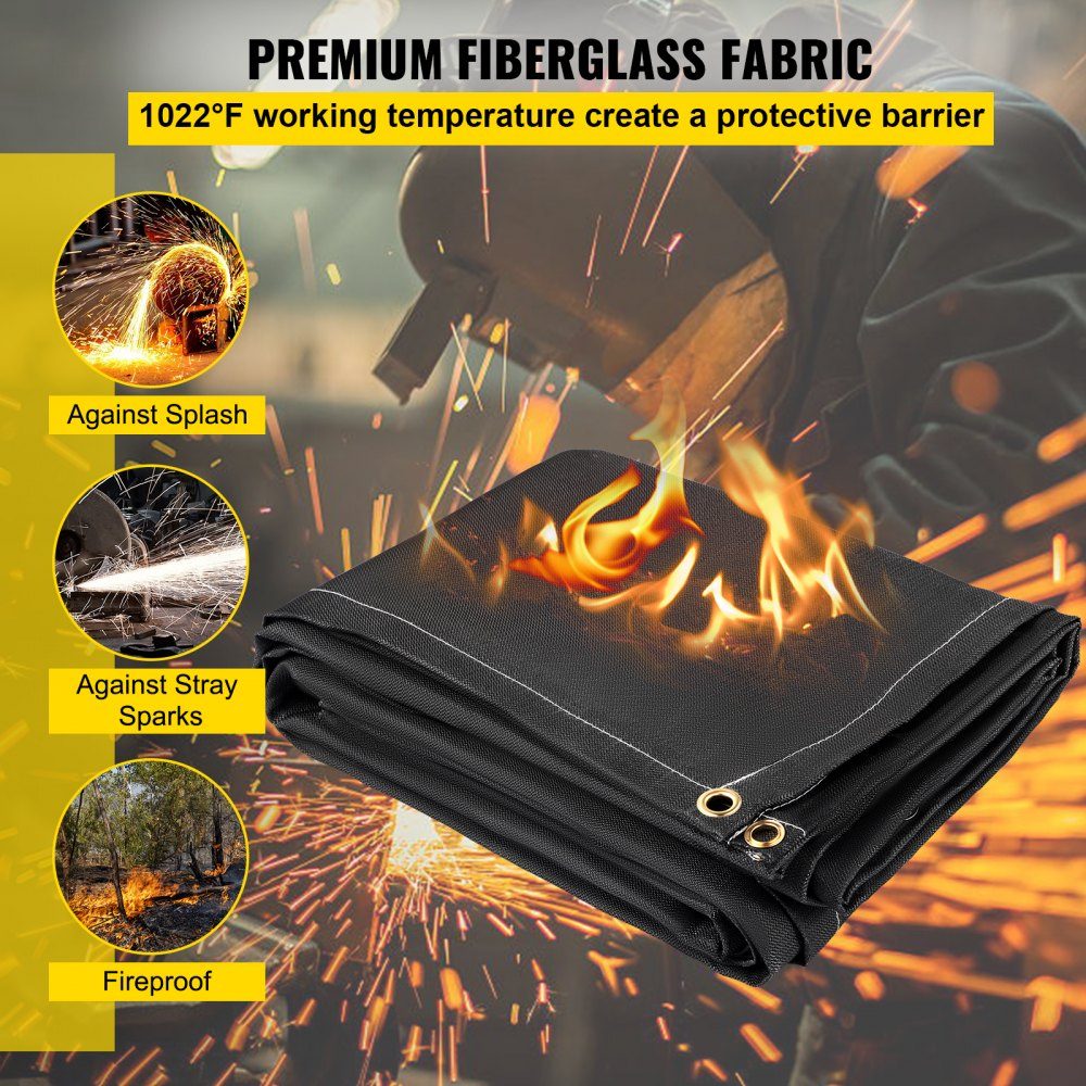 Welding Blanket, 2 Pack Welding Blankets, 8x10ft Fire Blanket, 1022°F Flame Retardant Blanket, Black Fire Emergency Blankets, Fire Retardant Fiberglass Blanket with 12 Brass Grommets