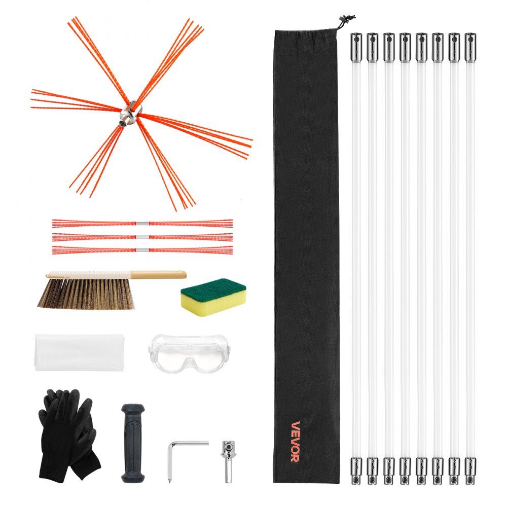 Stove Pipe Brush Set, 8m Max Length, Chimney Brushes, Chimney Sweep Set, Chimney Brush, 90° Bendable Chimney Cleaning Tool, for Square and Rectangular Chimneys