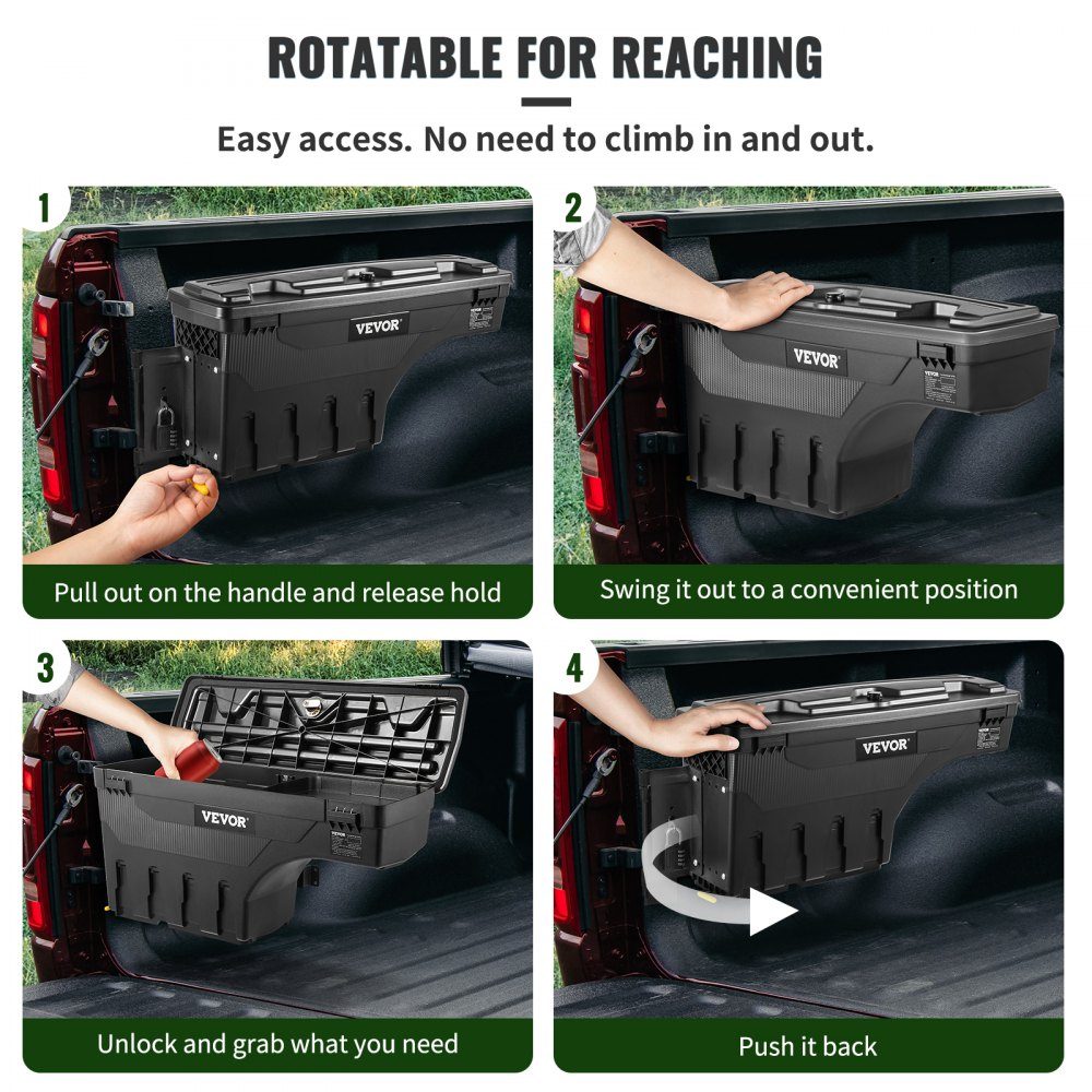 Truck Bed Storage Box Lockable Lid Waterproof ABS Wheel Arch Tool Box 20L with Password Padlock Compatible with Dodge Ram 1500 2019-2021 Driver Side Black