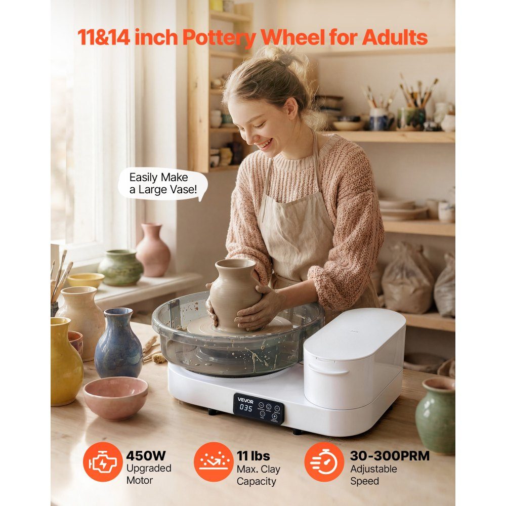 Electric Pottery Wheel 450W, Pottery Lathe 28cm/36cm Turntable, Pottery Machine with Foot Pedal and 30-300RPM Adjustable Speed ​​and Aluminum Housing, for Beginners DIY Clay Art