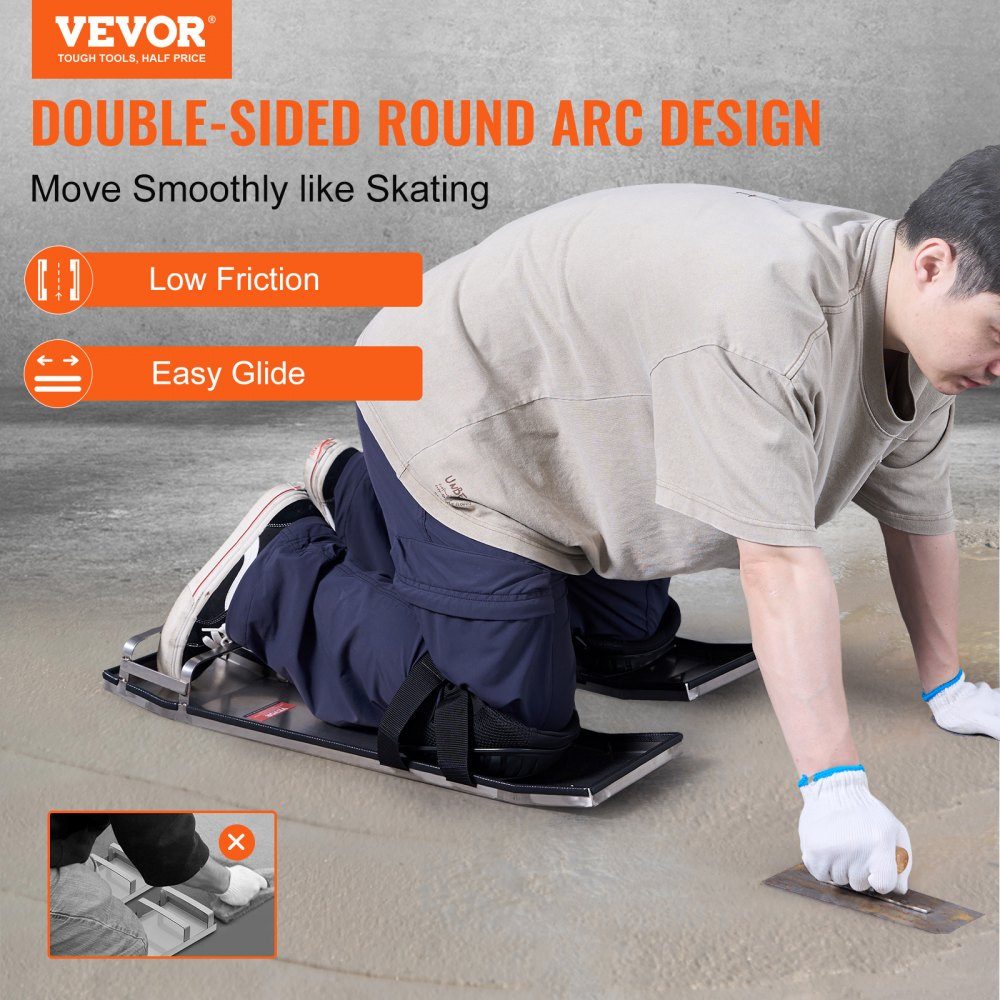 Stainless Steel Concrete Kneeboards, 697x205mm Concrete Gliders, Kneeboards for Concrete, Concrete Knee Pads, Pair of Movable Glides, with Board Straps for Cement and Concrete Processing