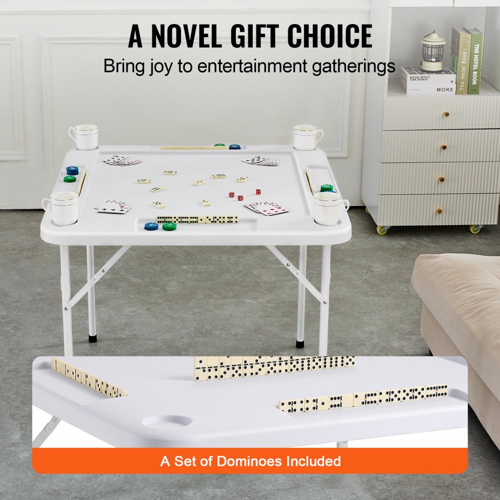 Mahjongtafel, dominotafel, opvouwbare kaarttafel voor 4 spelers met 4 bekerhouders en 4 chipcompartimenten, draagbare dominospeltafel met 1 set dominostenen voor Mahjong pokerpuzzels Mahjongtafel, dominotafel, opvouwbare kaarttafel voor 4 spelers met 4 bekerhouders en 4 chipcompartimenten, draagbare dominospeltafel met 1 set dominostenen voor Mahjong pokerpuzzels