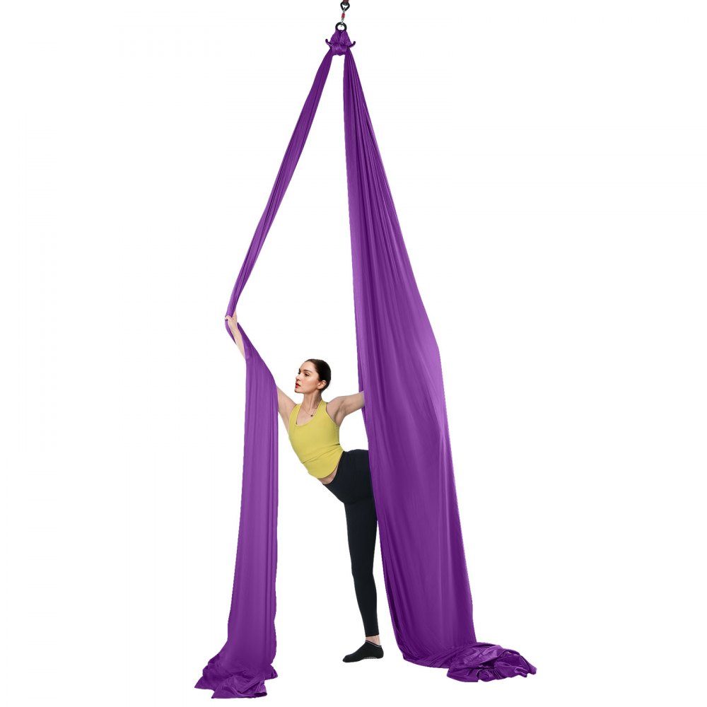 Aerial Yoga Hammock Set 8 x 2.8 m, Purple Aerial Yoga Swing Air Flies, Indoor Aerial Yoga Hammock Swing 1000 kg Max. Load Capacity, Includes Yoga Socks, Steel Carabiner and Aluminum Swivel