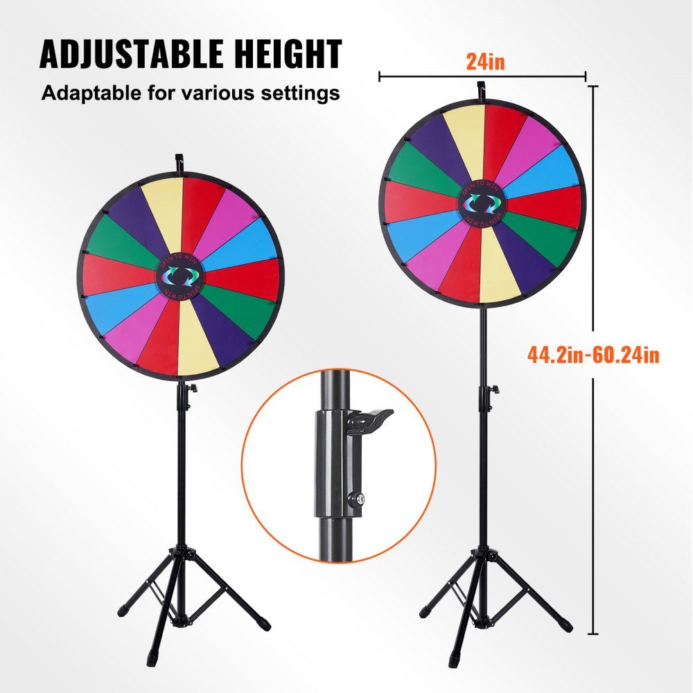 Roue de la Fortune (601 mm) avec 14 compartiments et support réglable en hauteur (1125-1530 mm) ainsi qu'une roue de roulette essuyable et un sac de rangement, une roue de prix rotative pour les fêtes, pubs, foires et foires