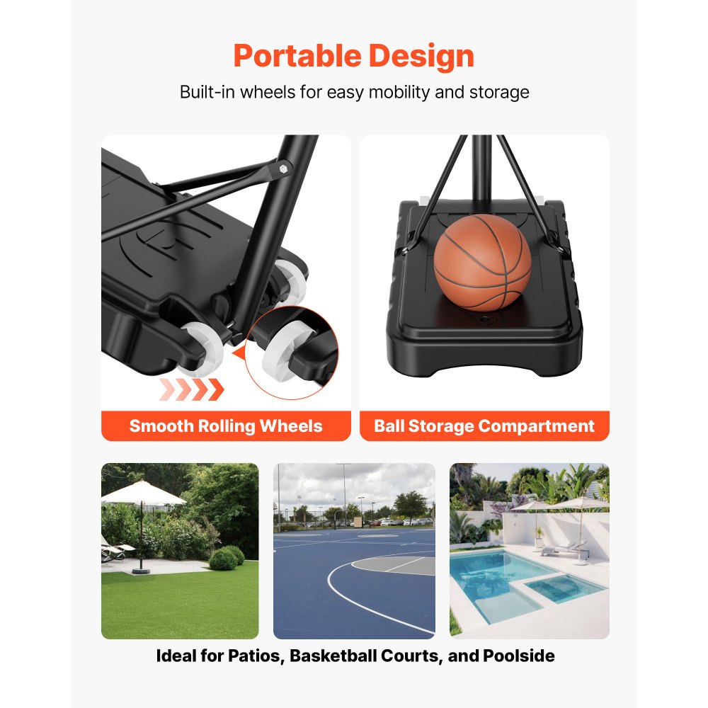 Portable Basketball Stand, 1.6 to 2.1 m Height Adjustable Basketball Hoop, Adjustable Basketball System with Nylon Net & Wheels, Portable Backboard Set for Patio Pool Edge Portable Basketball Stand, 1.6 to 2.1 m Height Adjustable Basketball Hoop, Adjustable Basketball System with Nylon Net & Wheels, Portable Backboard Set for Patio Pool Edge
