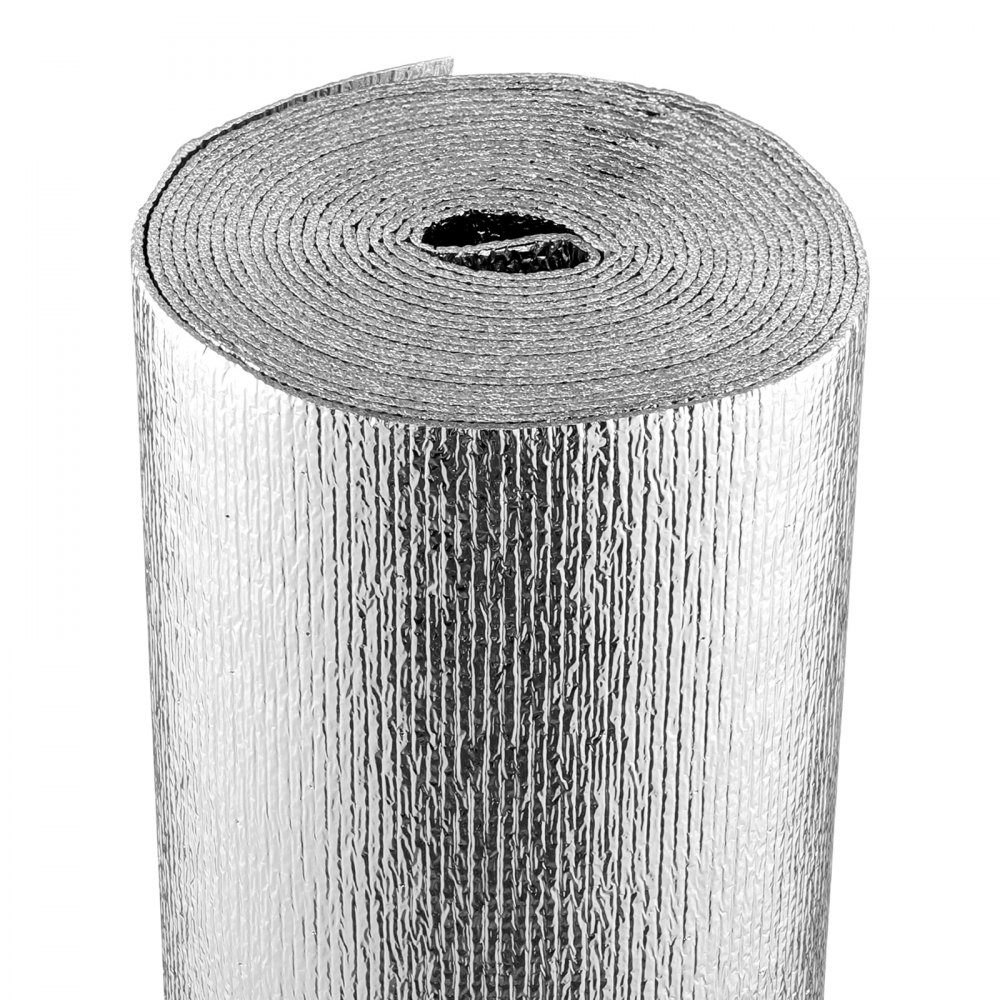 Podwójna odblaskowa rolka izolacyjna, bariera promiennikowa z rdzeniem piankowym, 3,2 mm, 48" x 25 stóp, dwustronny znak odblaskowy wykonany z folii aluminiowej i pianki EPE, rolka termoizolacyjna do okien i dachów samochodów kempingowych
