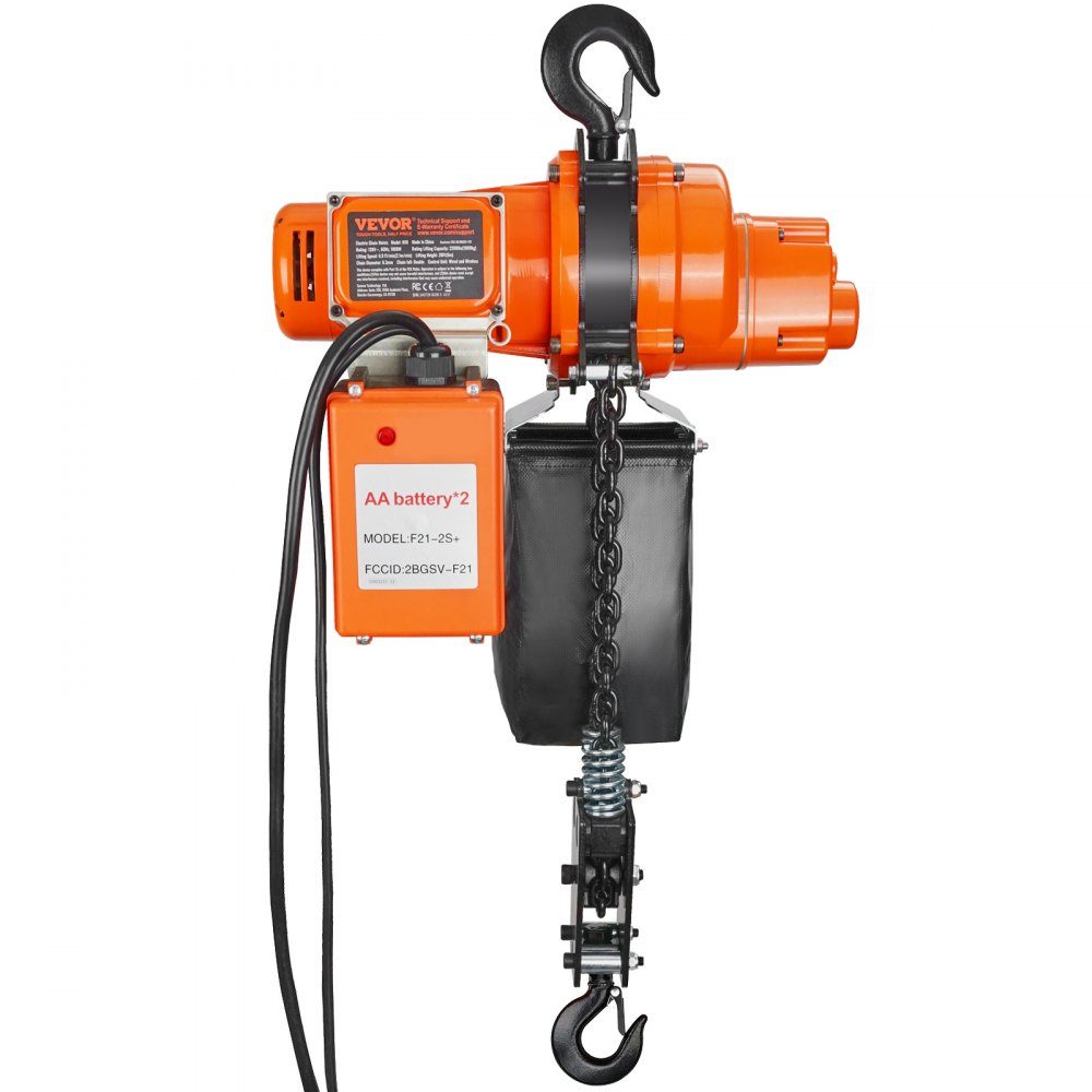 Elektrische kettingtakel, 998 kg draagvermogen, 6 m hefhoogte, 11.500 tpm, takel met ketting, 100 m draadloos en 4,5 m bedrade afstandsbediening, lier voor garage, werkplaats en thuis