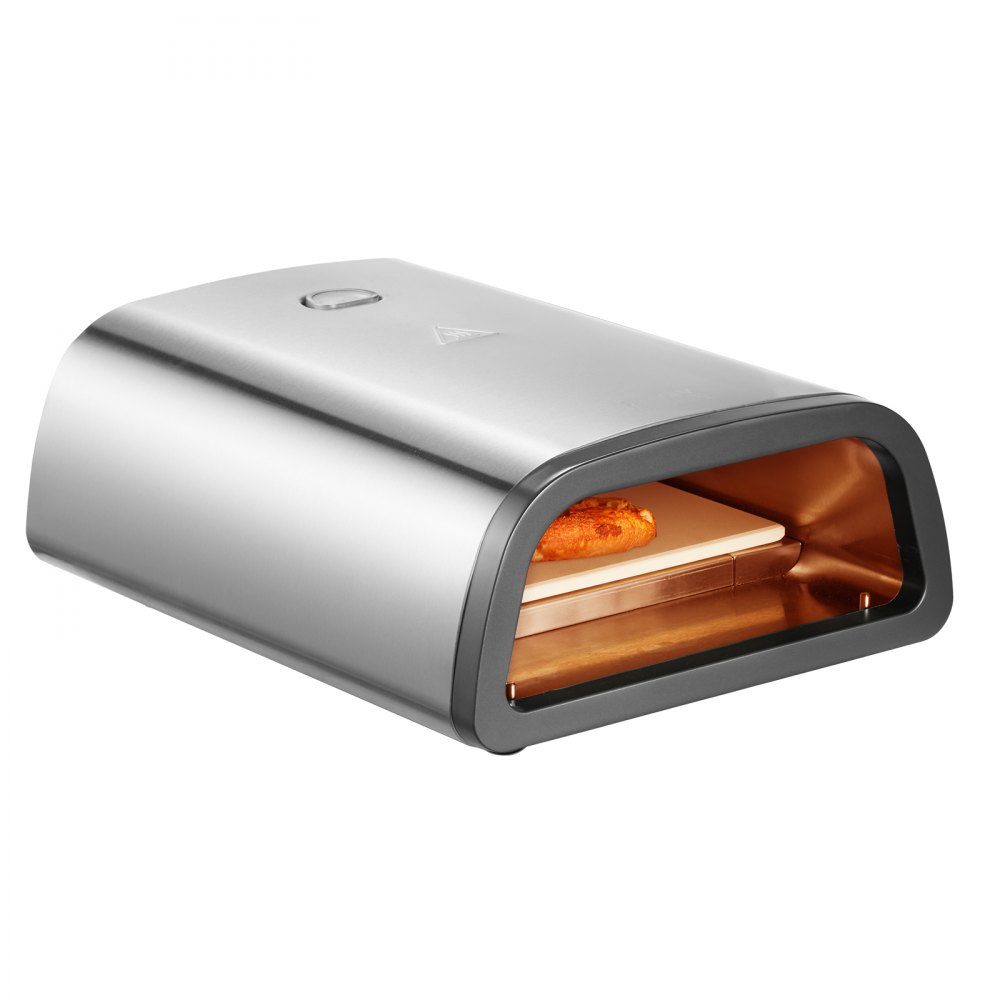 Elektrische pizzaoven, oven 305 mm, roestvrijstalen pizzamaker met pizzasteen, spatel, dubbele knop, verwarmt tot 427°C, multifunctionele pizzaoven voor het bakken van pretzels in een restaurant thuis
