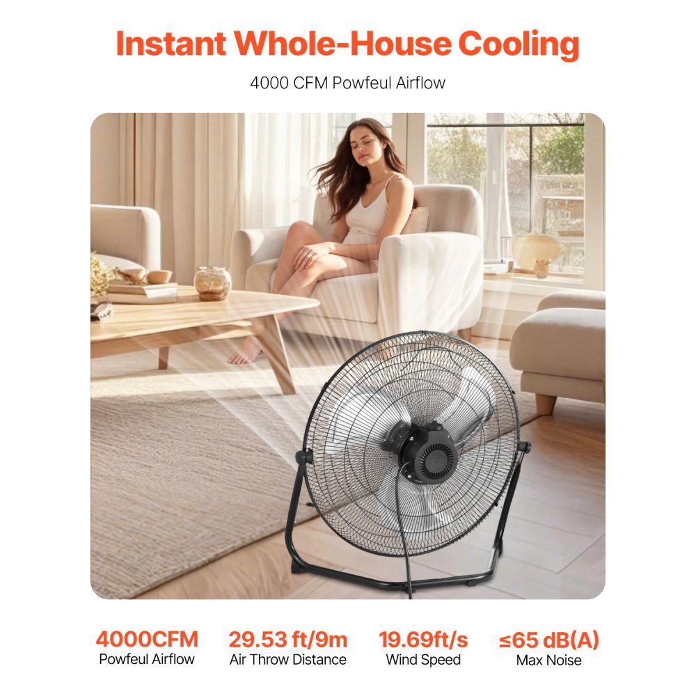 Bodenventilator, 3 Geschwindigkeiten, Windmaschine, 45 cm, Standventilator, 360° verstellbare Neigung, 6 m/s Luftstrom, großer Metallventilator für Zuhause, Fitnessstudio, Büro, Garage, Geschäft