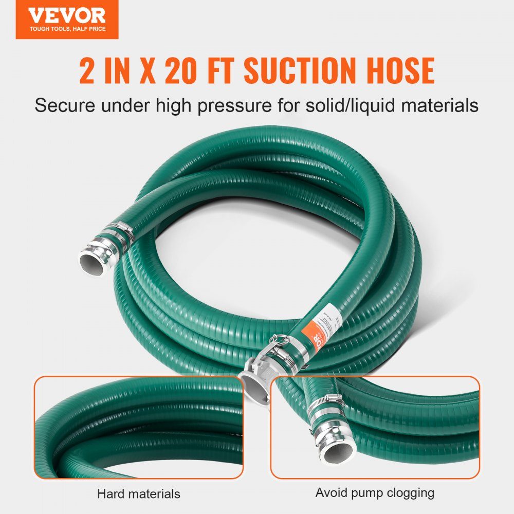 50,8 mm x 6,1 m zuigslang, pompslang met camlock-connectoren en aluminium connectoren, geschikt voor verschillende pompen, afvalwaterbehandeling, watertransport en andere doeleinden