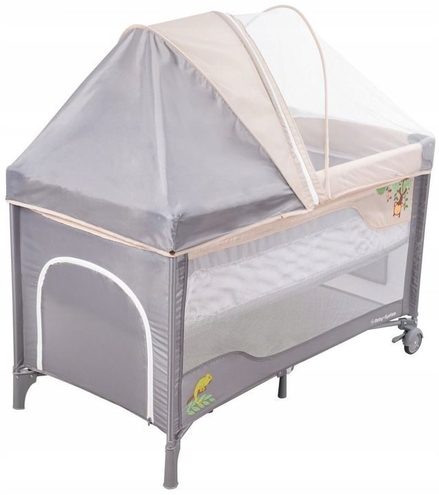 Children's travel cot system 68 x 128 cm, changing table, mosquito net, height adjustable
