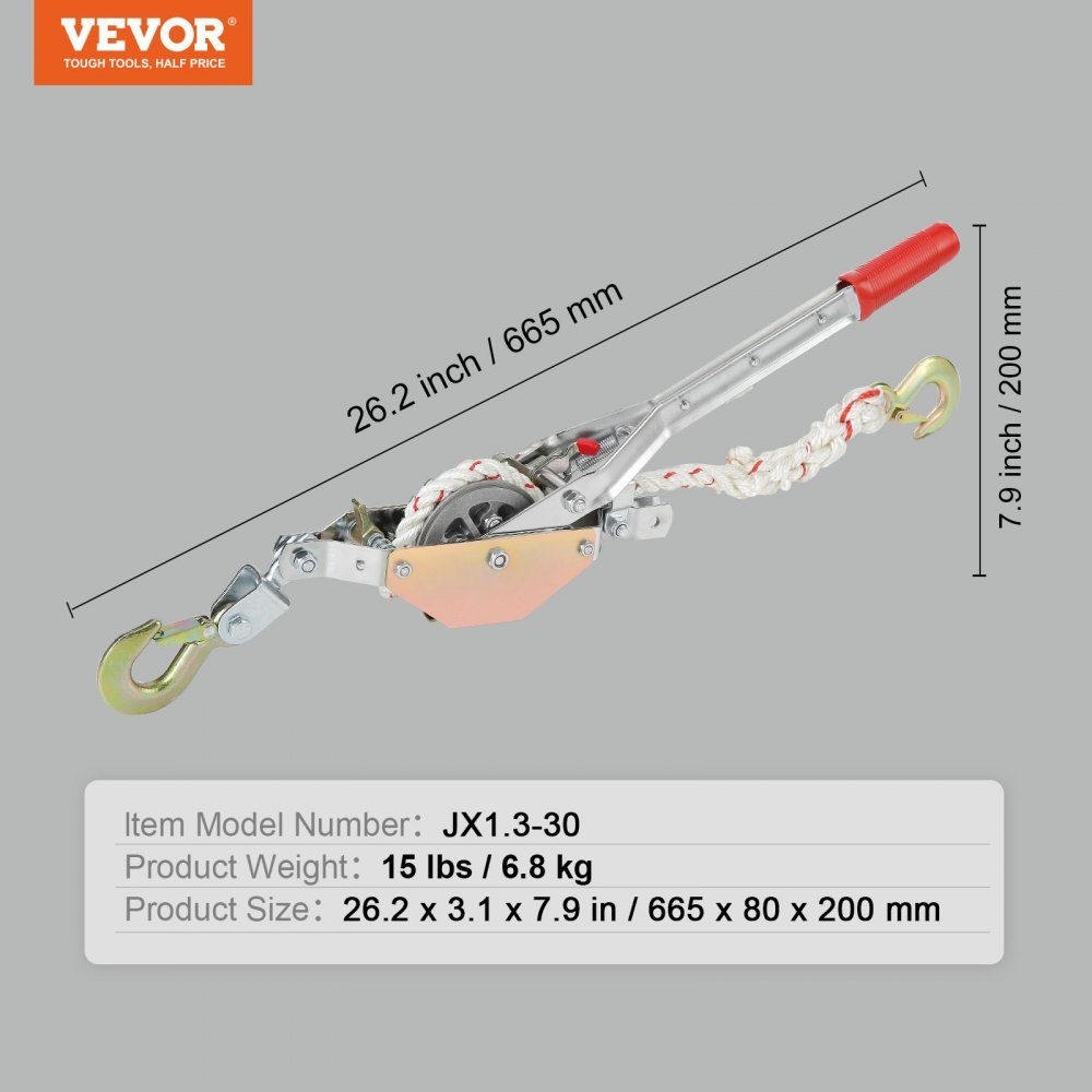 Rope Puller, 3/4 Ton Pulling Force, with 100 Feet of 5/8" Diameter Rope, 2 Hooks, Winch Included, Powerful Ratchet Pulling Tool for Moving Boats, Safe