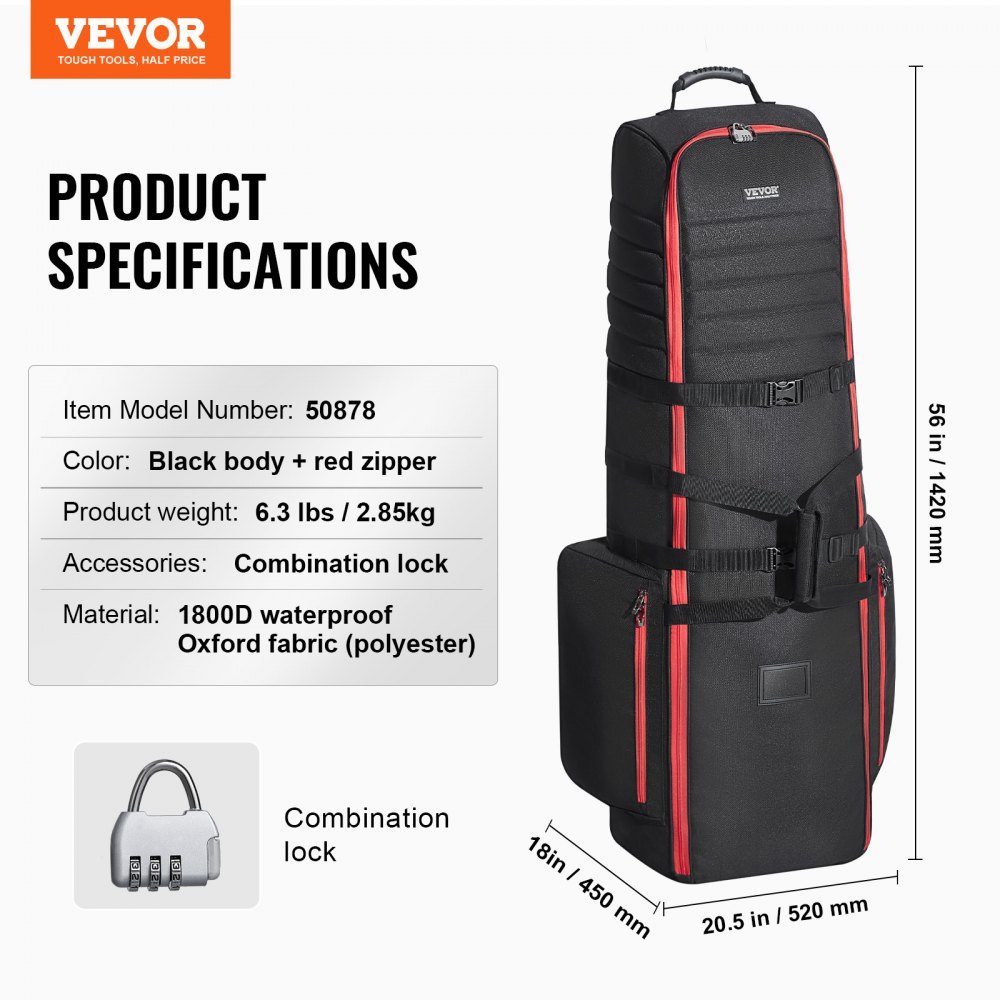 Golf-Reisetasche, Golfgepäck mit Rollen, strapazierfähig, 1800D Polyester Oxford, weiche Golfschläger-Aufbewahrungstasche für Flugzeug, wasserdicht, verschleißfest, Rot + Schwarz