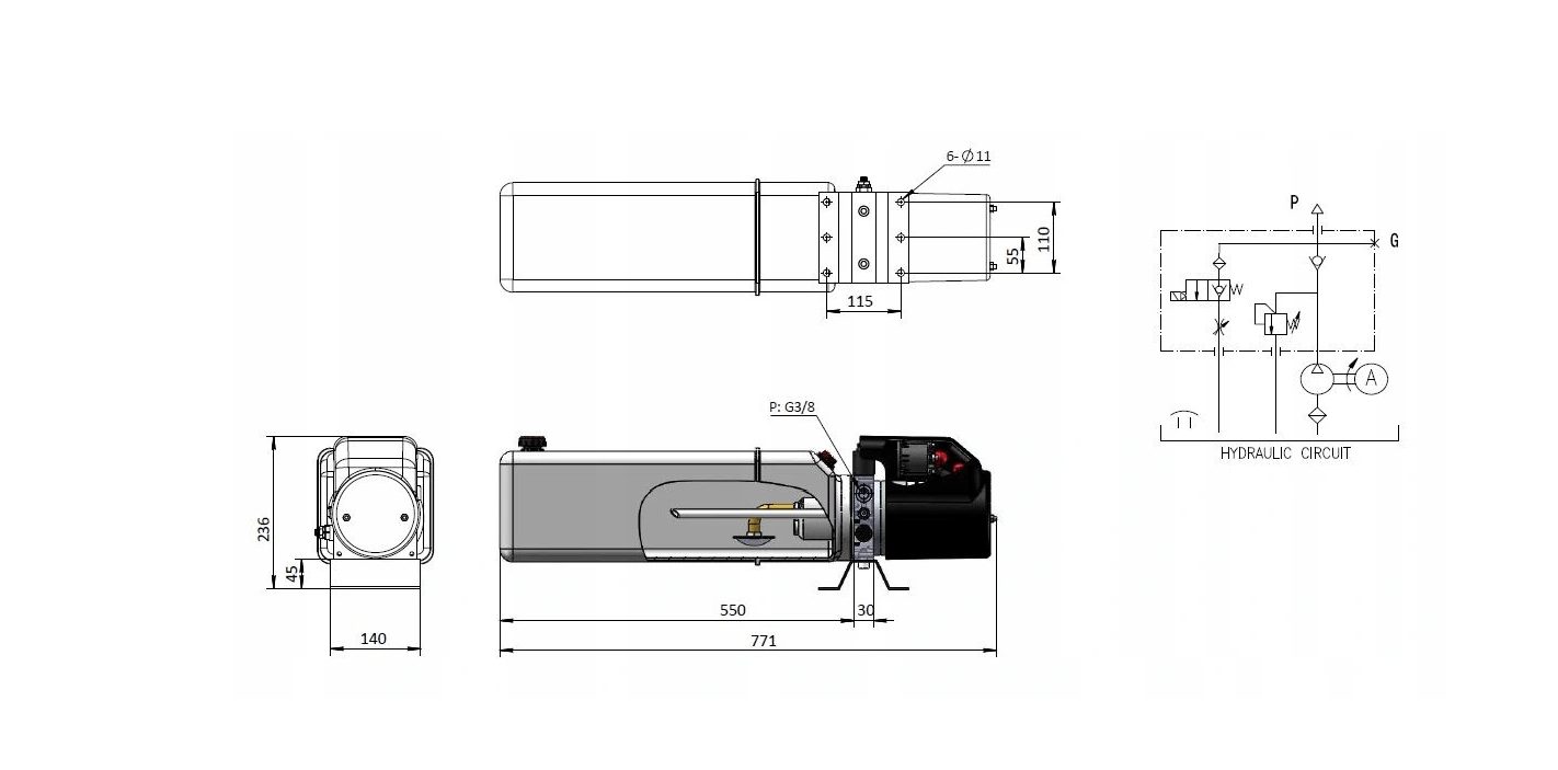 HYDRAULIC PUMP POWER SUPPLY TIPPER TRAILER SET UNIT WITH REMOTE CONTROL POWER SUPPLY 2.0kW 12V 11L Tipper SET