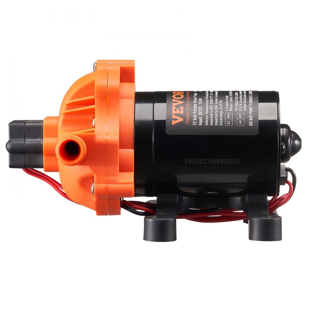 12-V-Membranpumpe, 13,25 l/min, 3-Kammer-Gleichstrom-Wasserpumpe mit automatischem Druckschalter, 40–100 PSI, verstellbar, 50 PSI, 1/2 Zoll MNPT-Anschluss für Wohnmobil, Yacht, Food Truck, Camper, Marine