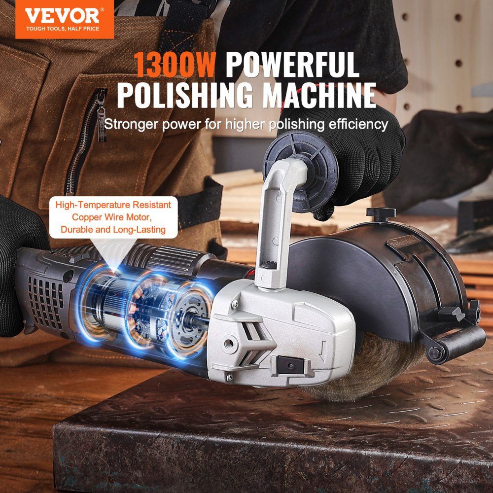 Polishing Machine 1300W 6 Variable Speed ​​Surface Finishing Tool Portable Electric Metal Polishing Machine with Steel Wire Polishing Wheel for Stainless Steel