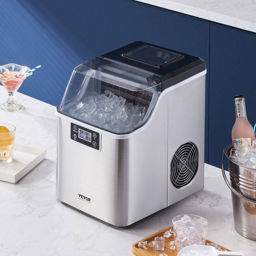 Eiswürfelbereiter, Eismaschine, Eiswürfelmaschine, 24 Würfel in 15 Minuten, 20,4 kg/24 Stunden, tragbarer Eiswürfelbereiter mit Schaufel und Korb, Eismaschine mit 3 Größen für Küche, Bar, Party