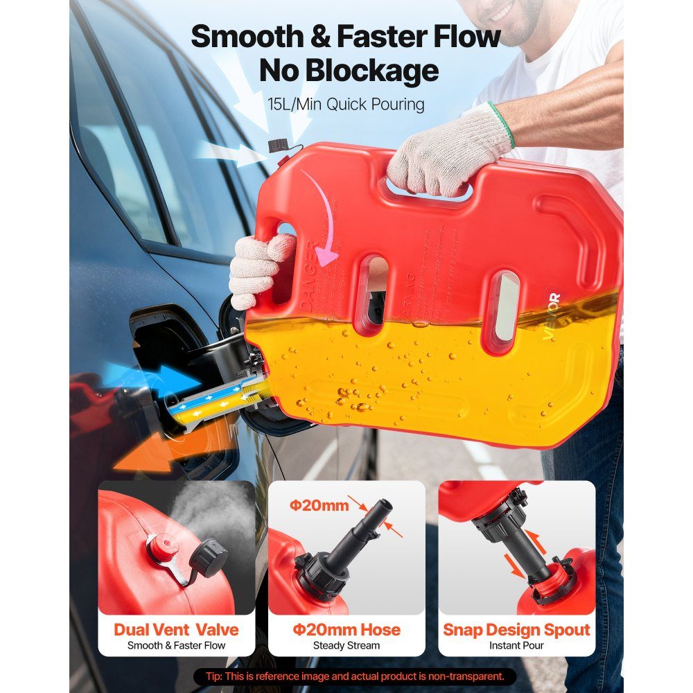 Fuel Can 10L Petrol Can with Spout and Lockable Holder Maximum Flow Rate 15L/min Liquid Container for Most Cars Motorcycles ATVs and UTVs Red