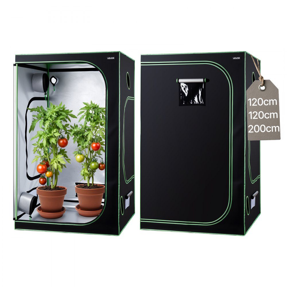 Growzelt, 120 x 120 x 200 cm, Growbox 600D hochreflektierendes Mylar, Zimmerpflanzenzelt mit Beobachtungsfenster, Bodenwanne und Reißverschluss, robuste Growzelte für Obst, Blumen und Gemüse