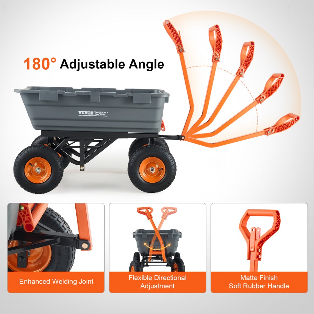 Transportwagen, Gartenwagen mit einfach zu montierendem Stahlrahmen, Gartenwagen mit umwandelbarem 2-in-1-Griff, Mehrzweck-Schubkarre mit 680 Tragfähigkeitssatz, ca. 33 cm Reifen Transportwagen, Gartenwagen mit einfach zu montierendem Stahlrahmen, Gartenwagen mit umwandelbarem 2-in-1-Griff, Mehrzweck-Schubkarre mit 680 Tragfähigkeitssatz, ca. 33 cm Reifen