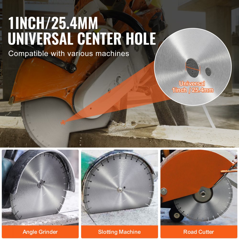 Diamond Saw Blade, 14"/350mm Concrete Saw Blade for Wet or Dry Work, 0.39"/10mm Diamond Segment Saw Blade with Flat Teeth, Universal Center Hole Diameter 1"/25.4mm, for Concrete, Cement Board, Tile, Brick