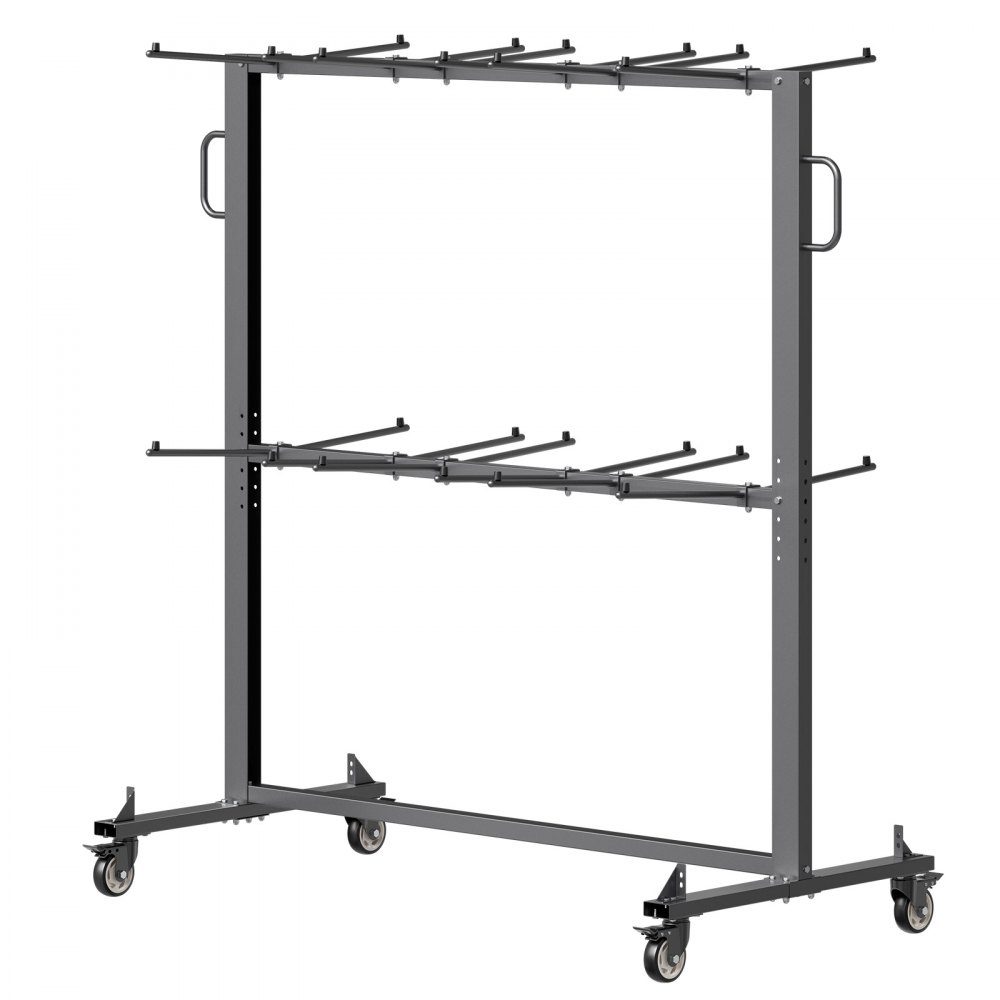 Folding Chair Stand, 800 Pound Load Capacity, Chair Cart for 84 Chairs/12 Tables, Double Layer Chair Storage Cart with Rubber Wheels and Brackets, Large Chair Holder, Matte Black