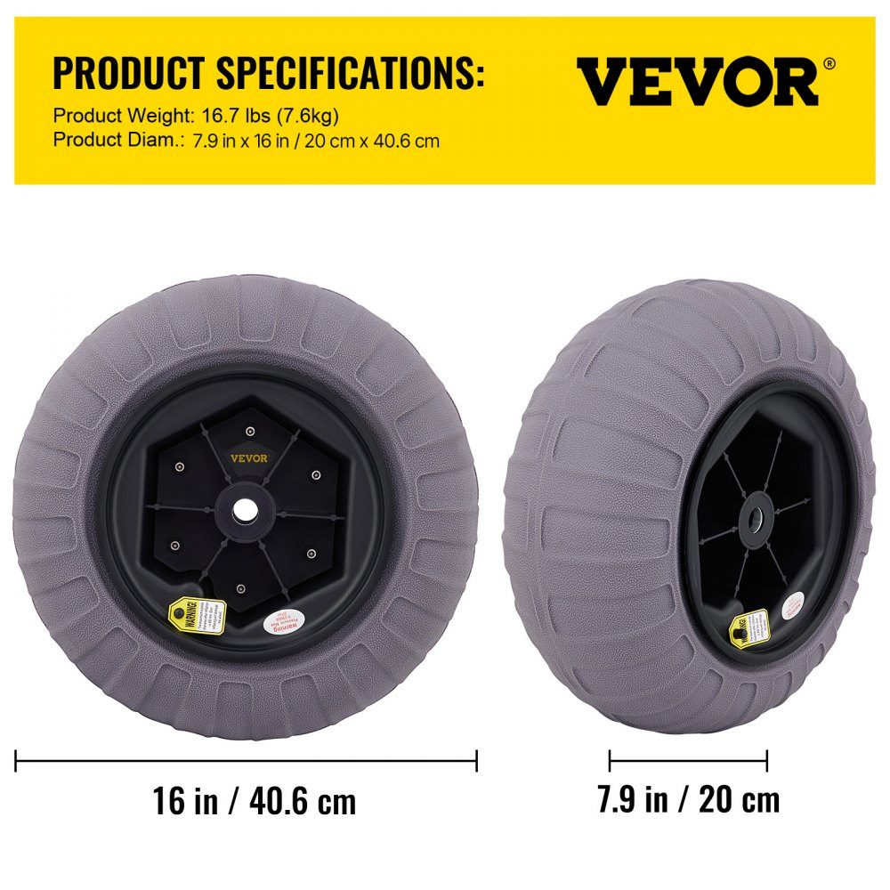 16" ballonwielen banden, TPU strandwielen, vervangende ballonzandbanden, 80kg laadvermogen, 2-3 PSI lage druk voor kajakkar, kanowagen, strandwagen, tuinwagen, viskar - 2 stuks