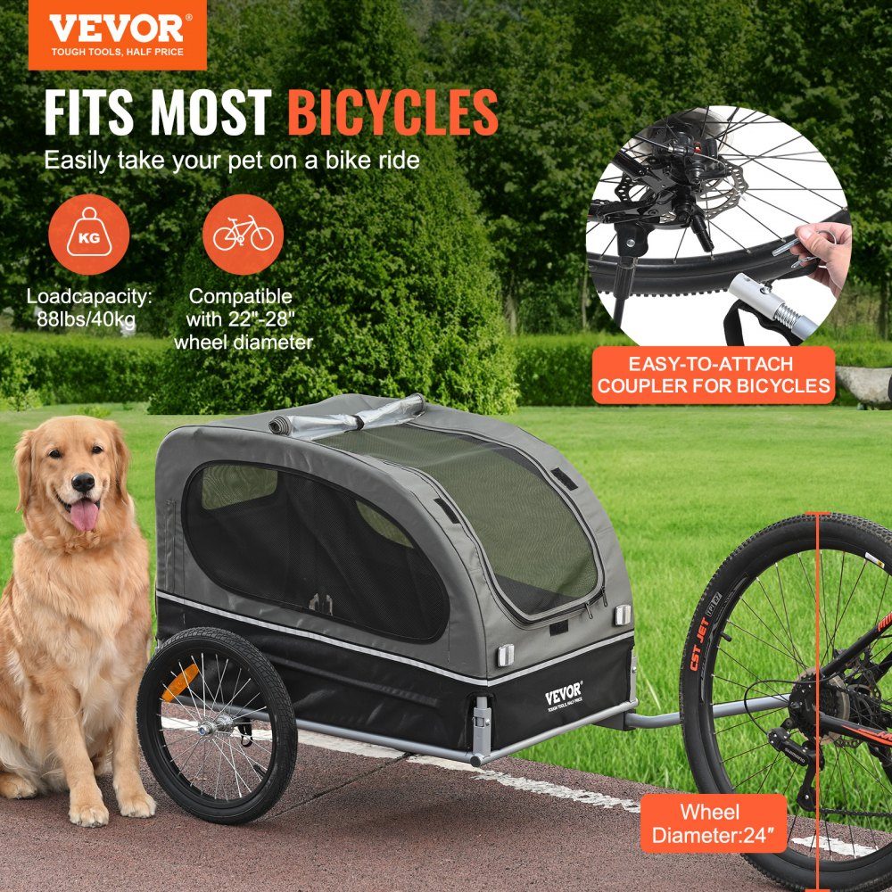 Przyczepka dla psa 40 kg Przyczepka rowerowa Stal węglowa + tkanina Oxford 600D + PP Składana 1440 x 720 x 779 mm Złożona jako przyczepka Rozmiar 760 x 560 x 195 mm Czarny i szary – Nr kat. HT-22618