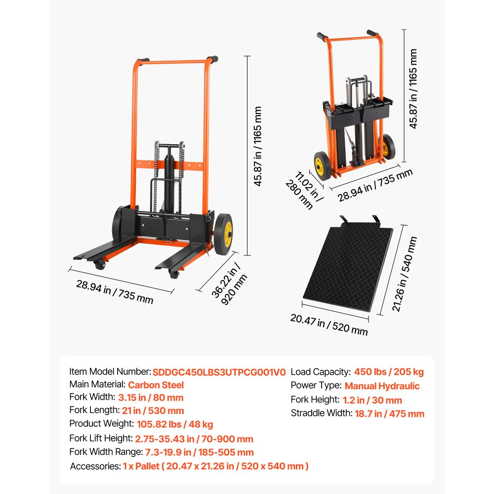 Handstapler 205 kg, Plattformstapler mit Gabelstaplertisch, max. Hubhöhe 90 cm, Materialhub-Windenstapler, Plattformstapler, Handstapler, Hubwagen, Orange & Schwarz Handstapler 205 kg, Plattformstapler mit Gabelstaplertisch, max. Hubhöhe 90 cm, Materialhub-Windenstapler, Plattformstapler, Handstapler, Hubwagen, Orange & Schwarz