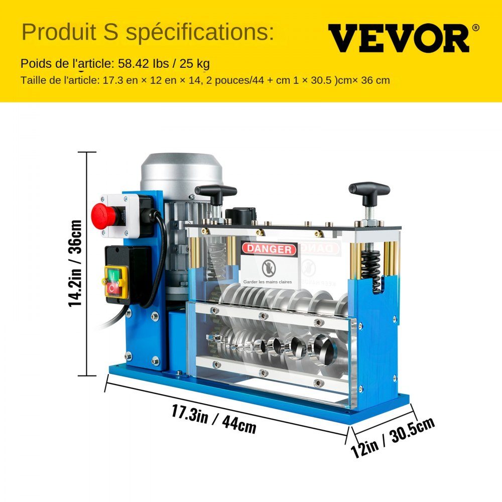 Machine à dénuder les fils électriques 370 W 1,5 mm-38 mm Machine à dénuder les câbles Outil de dénudage des câbles 11 canaux 10 lames pour le recyclage des fils de cuivre/retrait de l'isolation en plastique