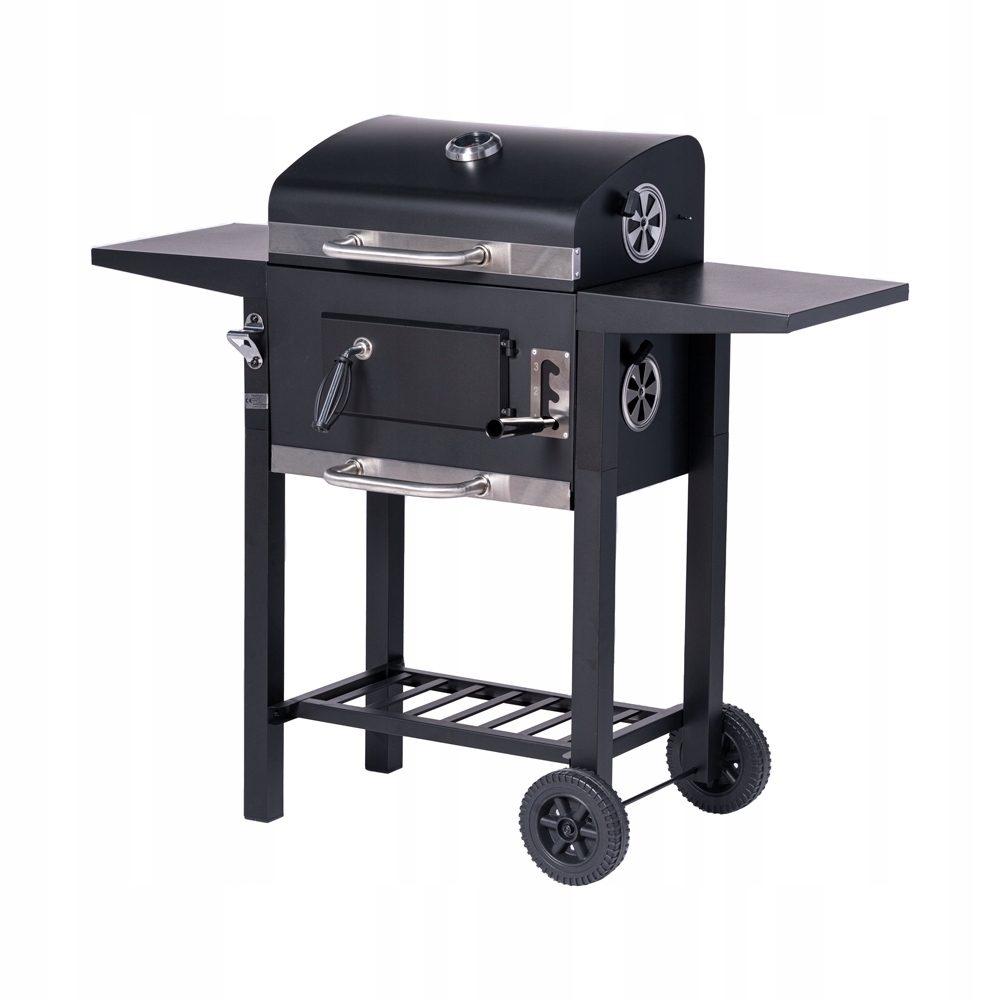 BBQ-Holzkohlegrill-Smoker-Set mit Deckel, höhenverstellbar, 2 Seitenablagen