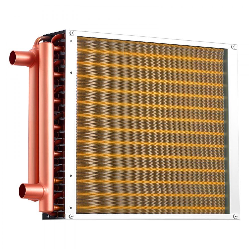 Lamellenwärmetauscher 356x356mm, 19 kW Wärmetauscher mit Kupferanschlüssen & Aluminiumlamellen, Wasser-Luft-Wärmetauscher mit 2,5 MPa Arbeitsdruck, Wärmetauscher zum Heizen Kühlen im Innenbereich